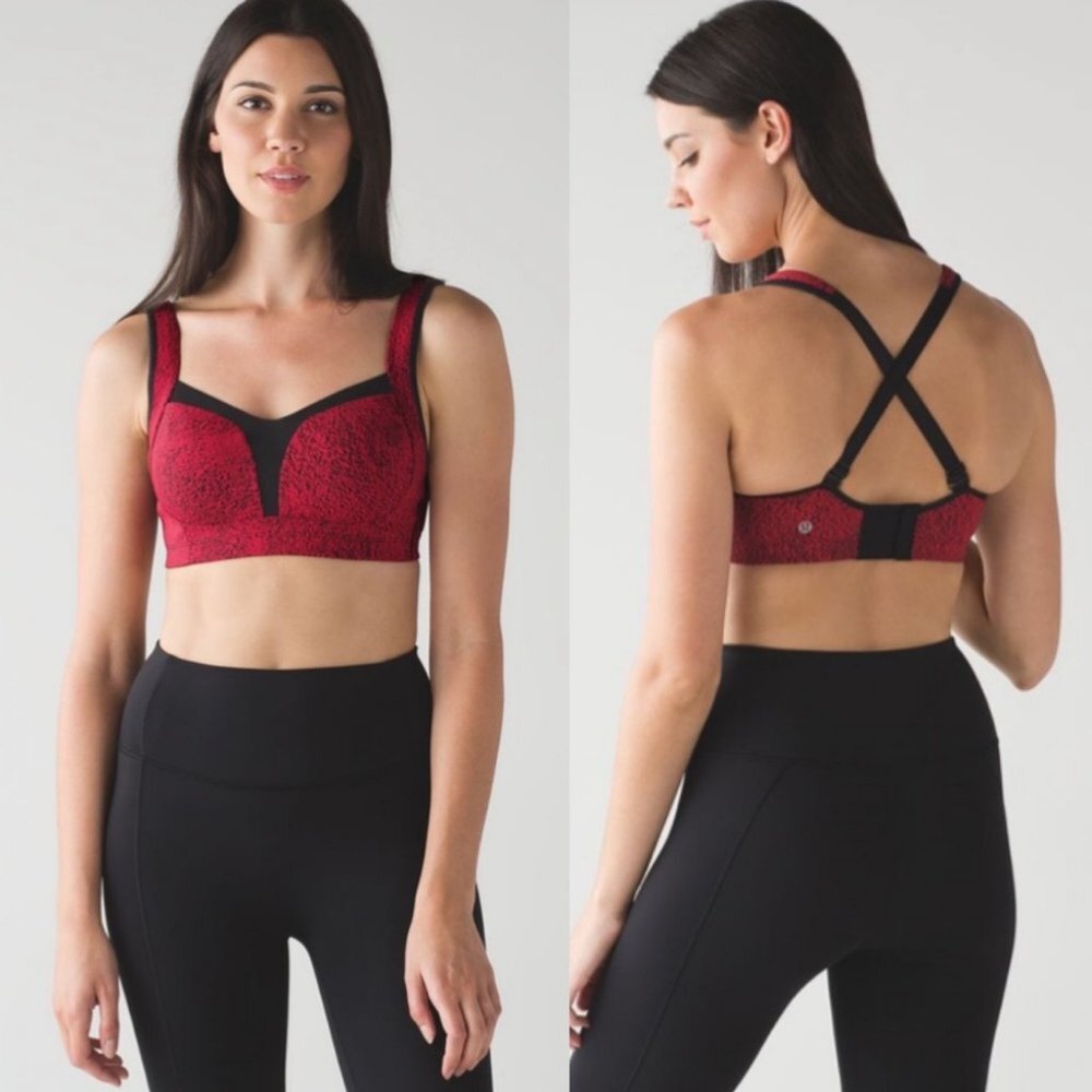 Lululemon Ta Ta Tamer‎ III Sports Bra Jacquard Red Power Luxtreme Supportive Top